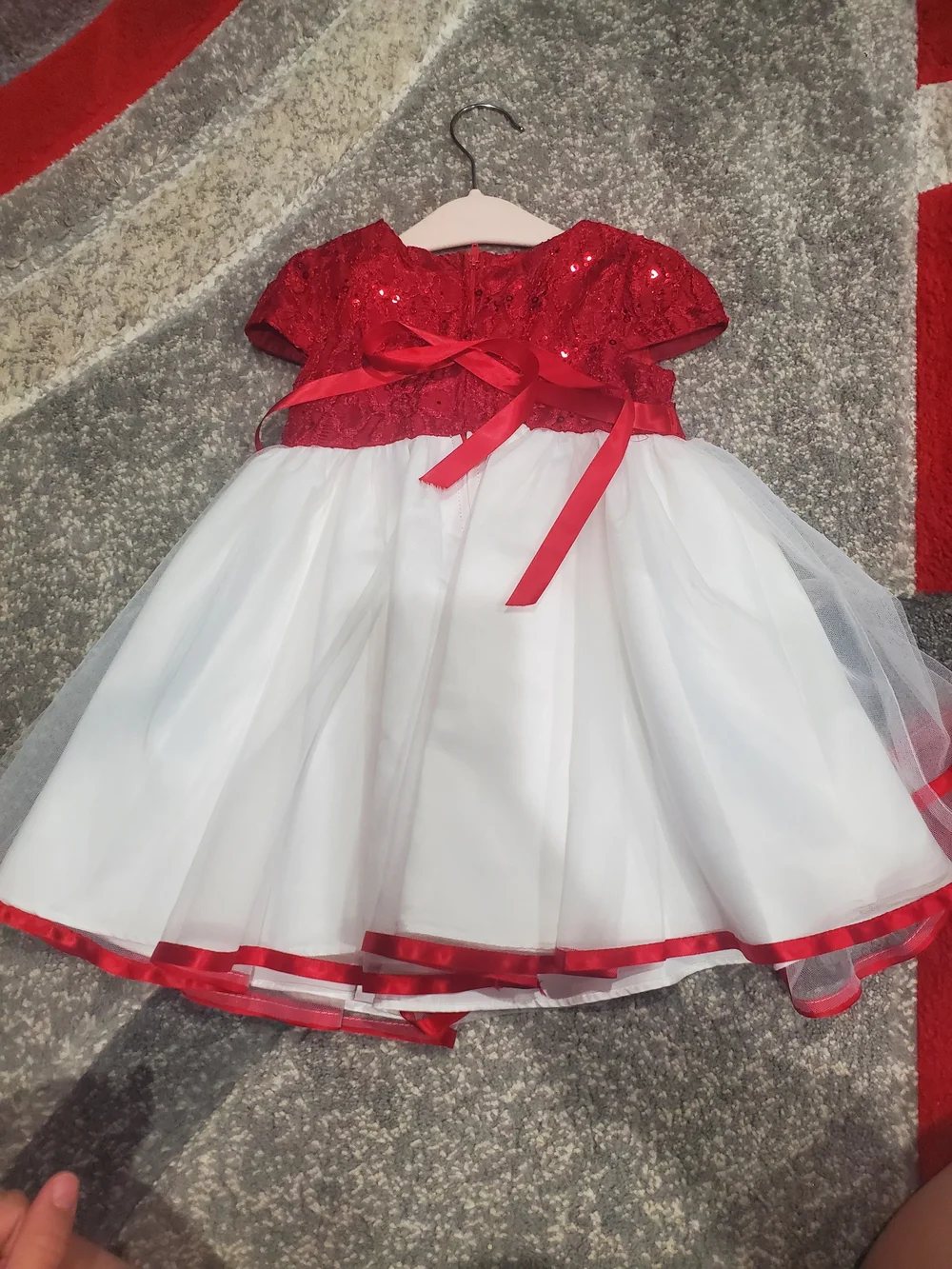 Rare Edition Red and White Sequin Party Dress for Girls